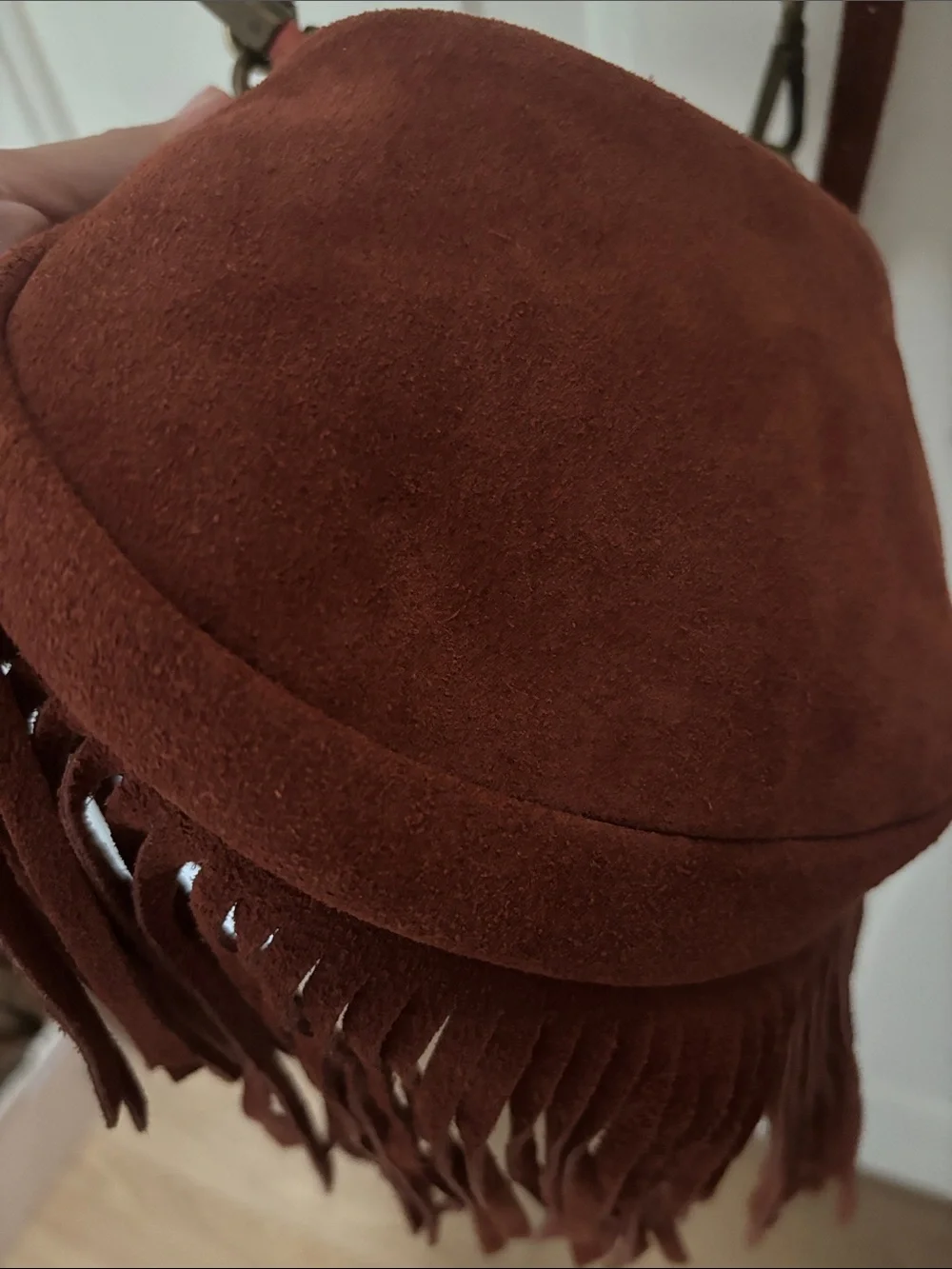 Made in Italy Fringed Suede Shoulder Bag in Rust